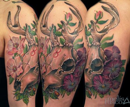 Tattoos - deer skull & floral - 104068